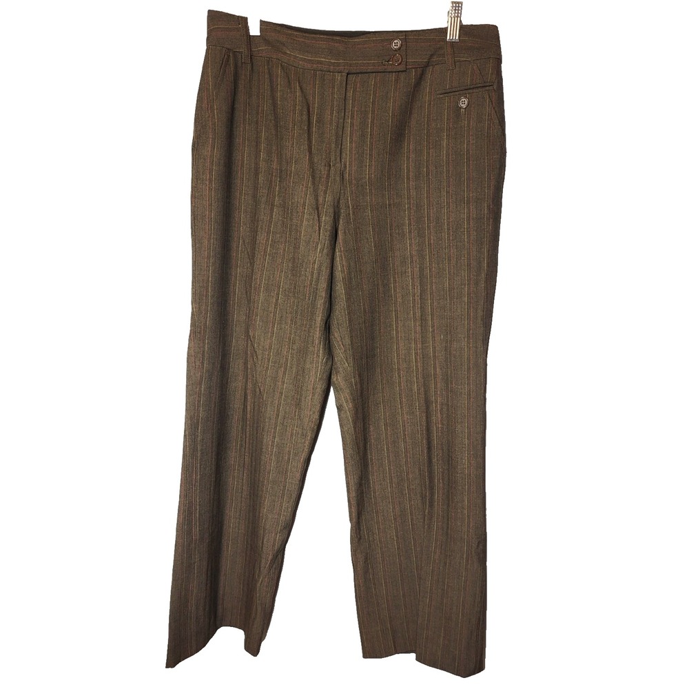 David N‎ Brown Herringbone Stripe Wide Straight Leg Pant Size 10 Business Casual